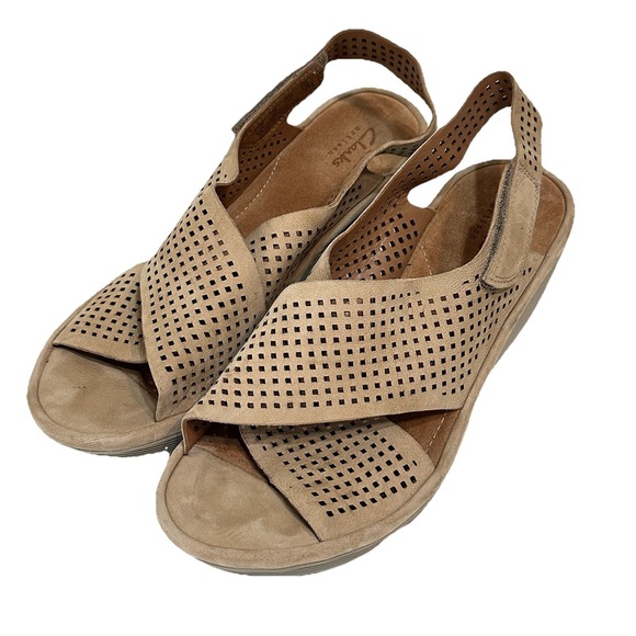 Clarks Shoes - Clarks Clarene Award Wedge Sandal Women's 10‎ Slingback Adjustable Sand Nubuck